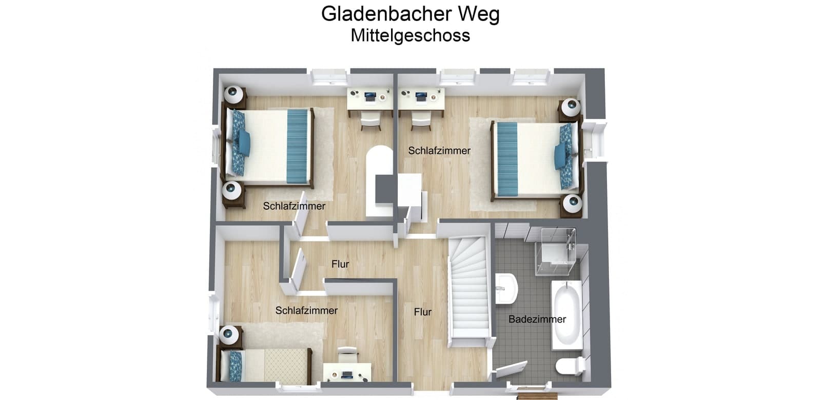 Grundriss Mittelgeschoss – 3D-Ansicht