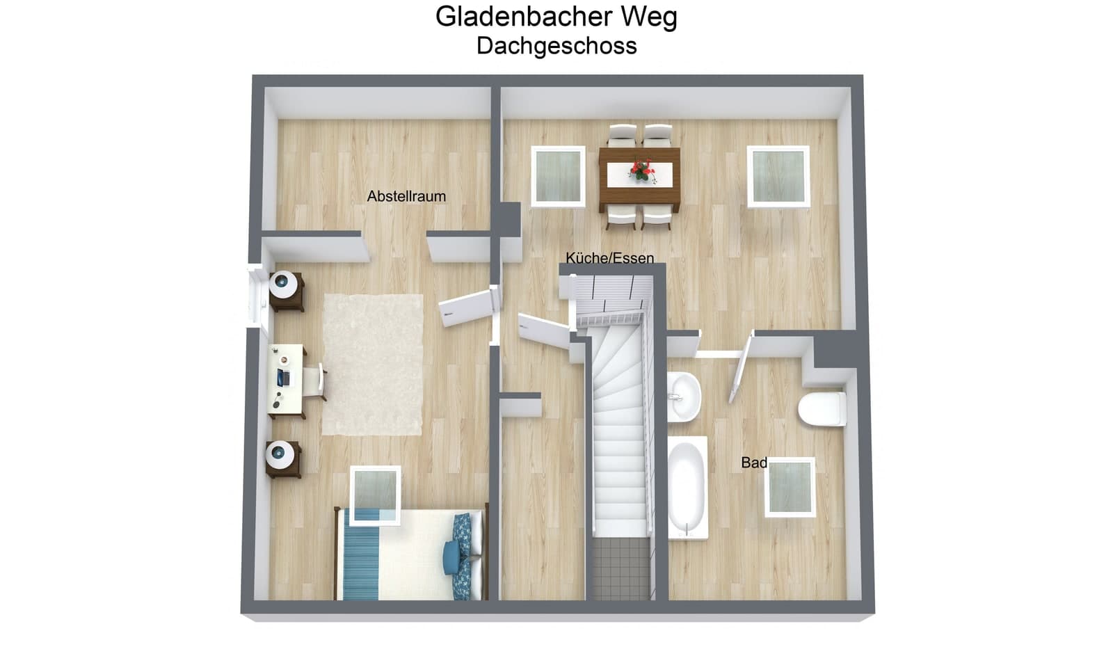 Grundriss Dachgeschoss – 3D-Ansicht